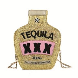 NWT Sparkly Gold Tequila Bottle Novelty Bag
